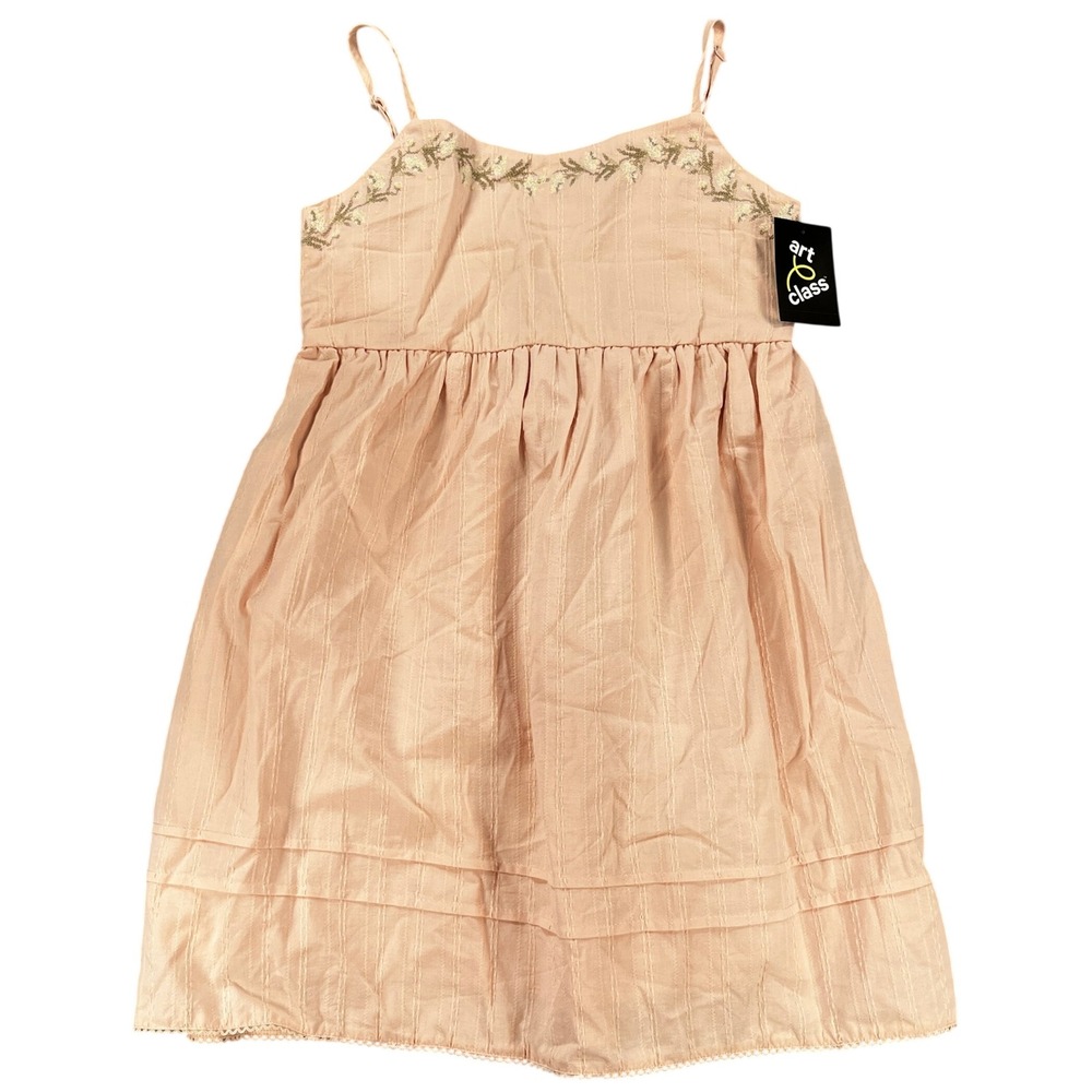 Art Class Girls Sundress L 10/12 Peach Embroidered Boho Dobby Stripe